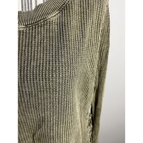 Free People Sz Large Distressed Pullover Top w-tie side closure Boho/Hippi Green - Picture 3 of 12